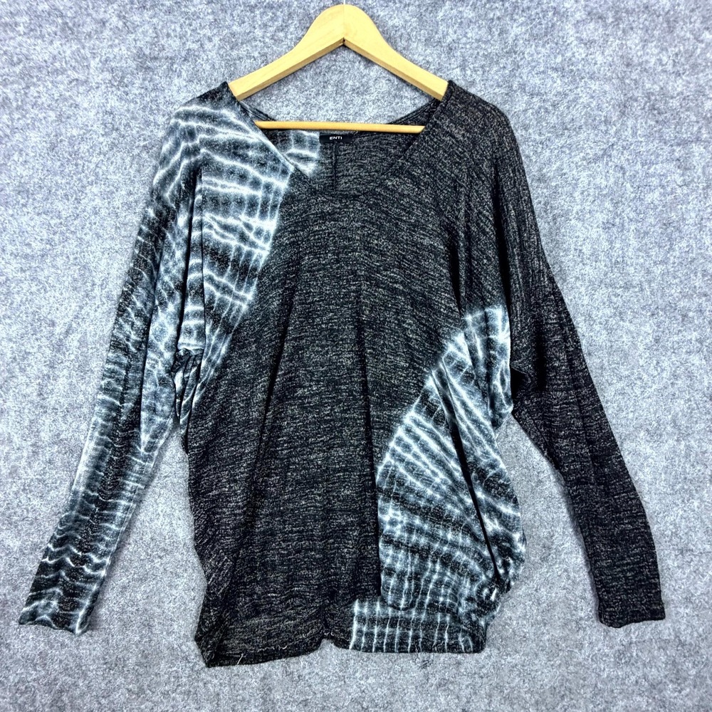 ENTI Blouse Top Womens Small Gray Black Tie Dye Grunge Indie Sleaze Slouchy